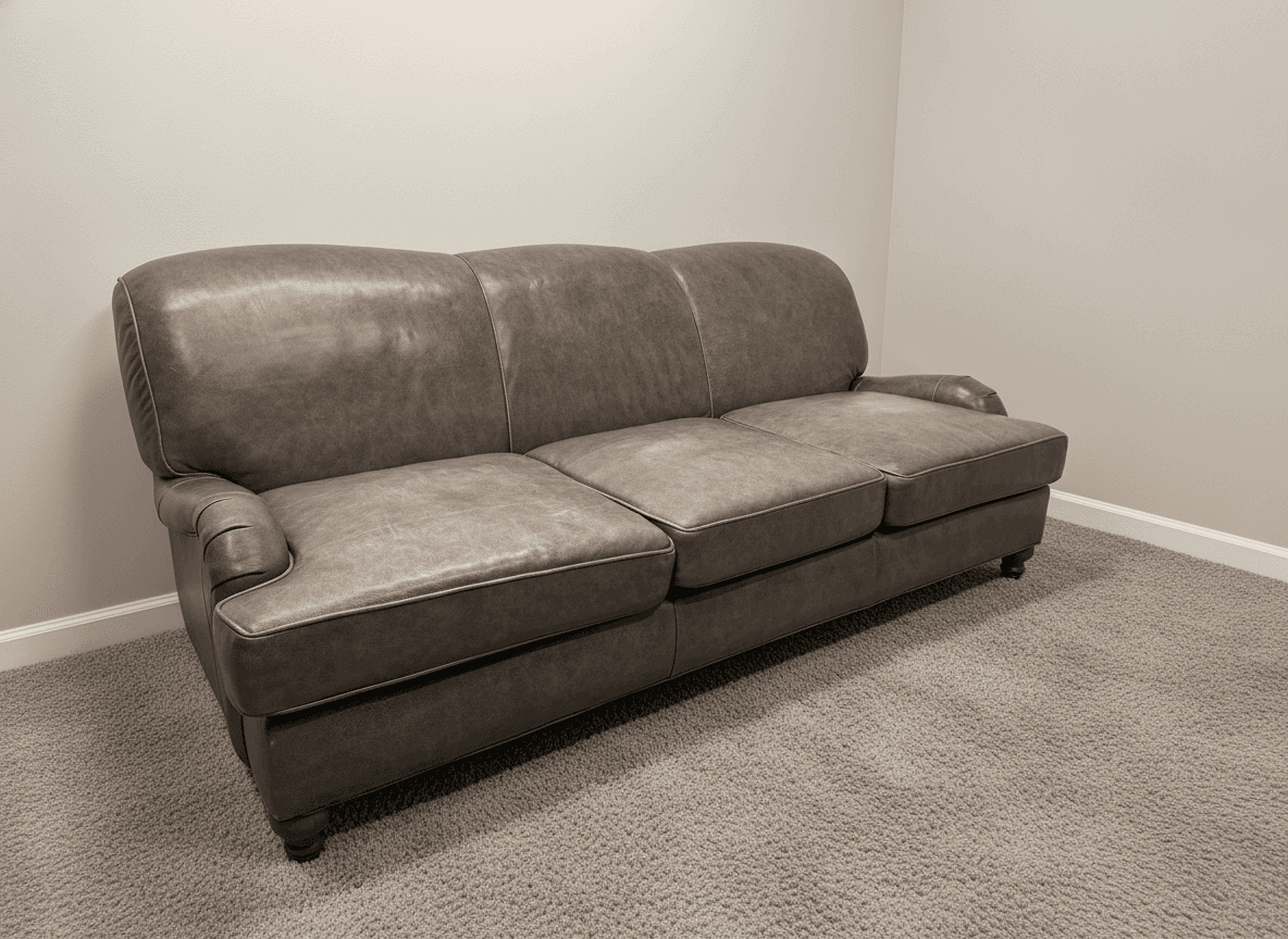 Arhaus English roll-arm leather sofa, full view