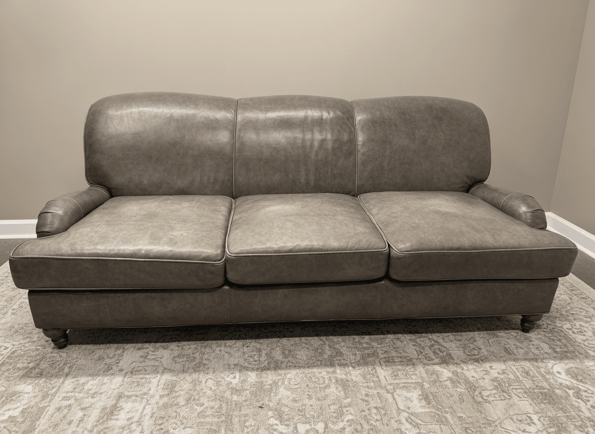 Arhaus leather sofa from another angle