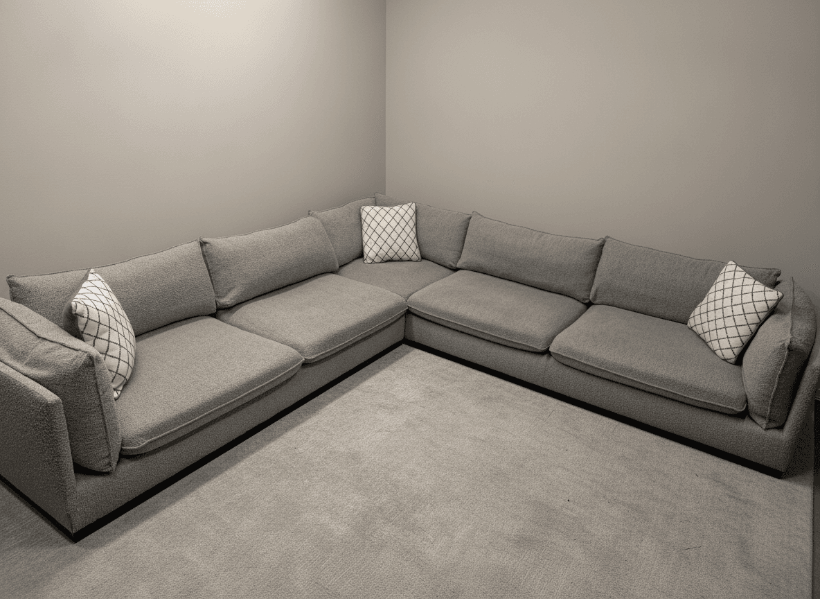 Arhaus Norwood 3-piece corner sectional in heathered gray boucle, full view