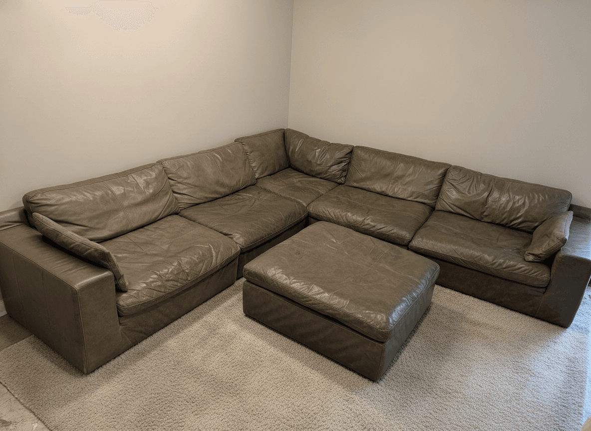 Ashley Alabonson concrete gray leather modular sectional, full view