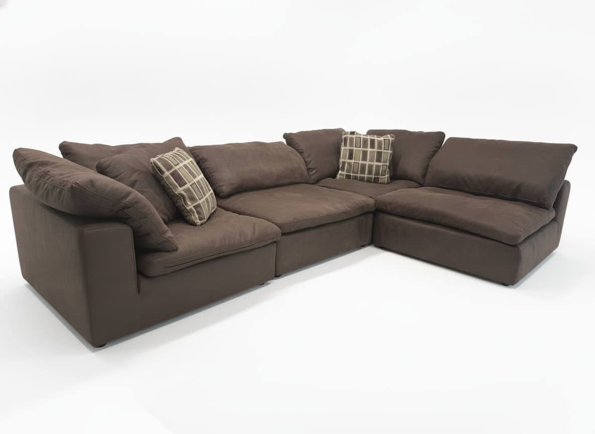 Bob's Dream Cloud 4-piece modular sectional in brown on white background