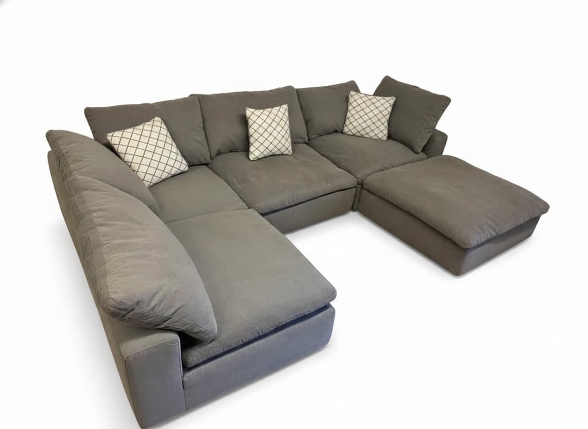 Bob's Dream Cloud 5-piece modular sectional in gray on white background