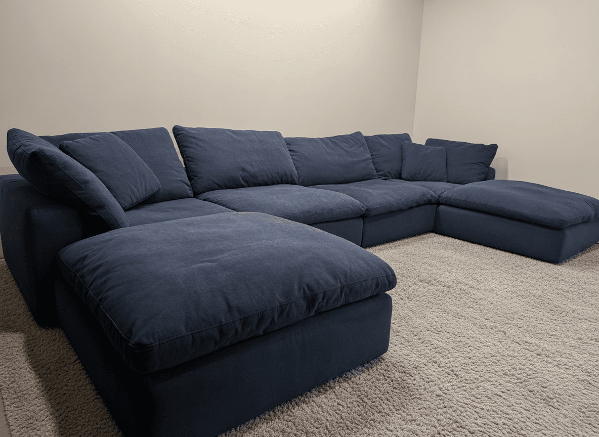Bob's Dream Cloud navy 6-piece modular sectional, full view