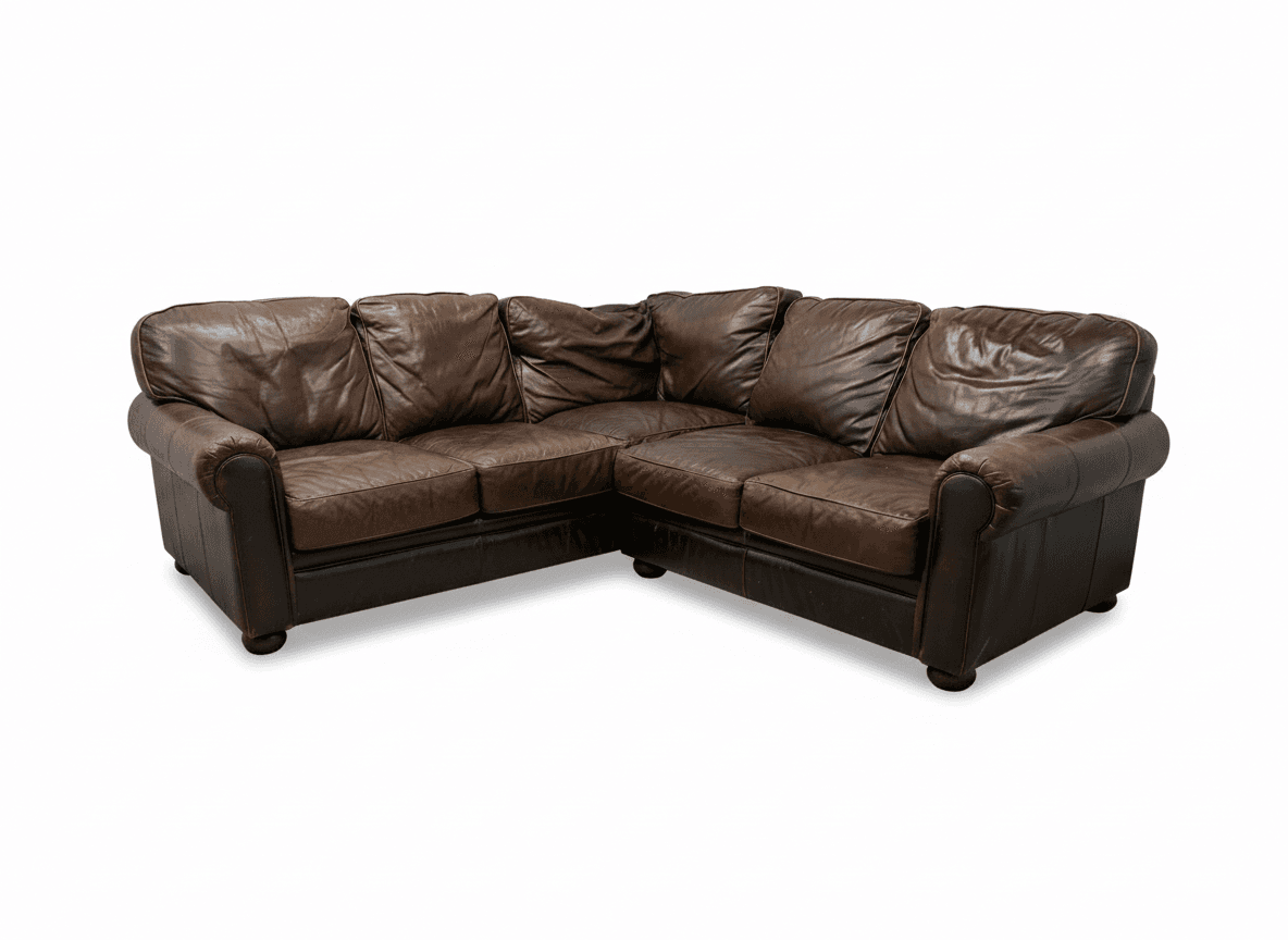 Bradington-Young brown top-grain leather sectional on white background