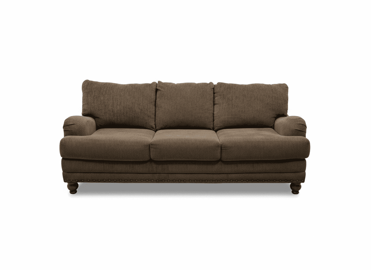 Brown 3-piece sofa, chair, and ottoman set on white background
