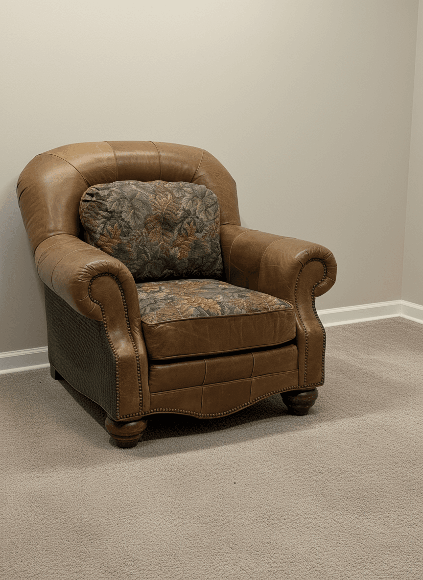 Clayton Marcus club chair tapestry cushion detail