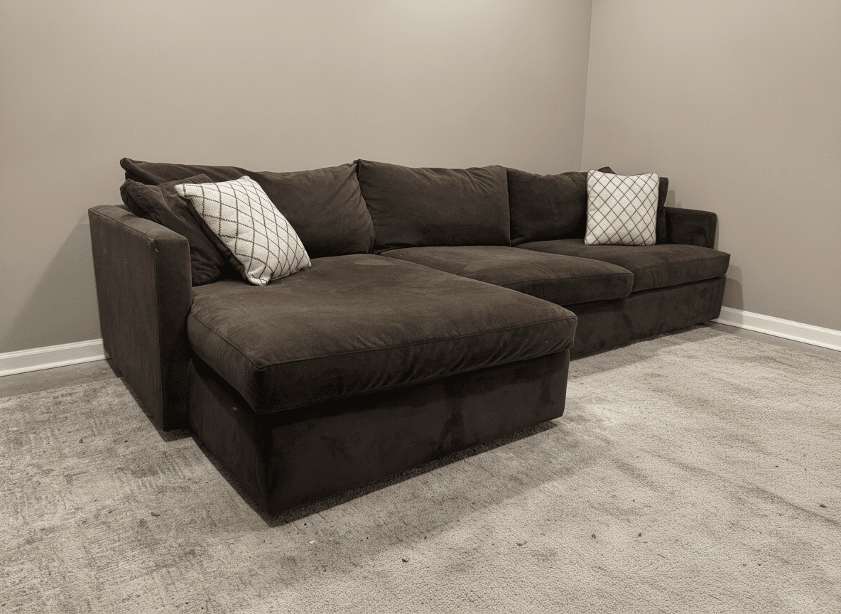 Crate & Barrel Lounge II brown velvet sectional, full view