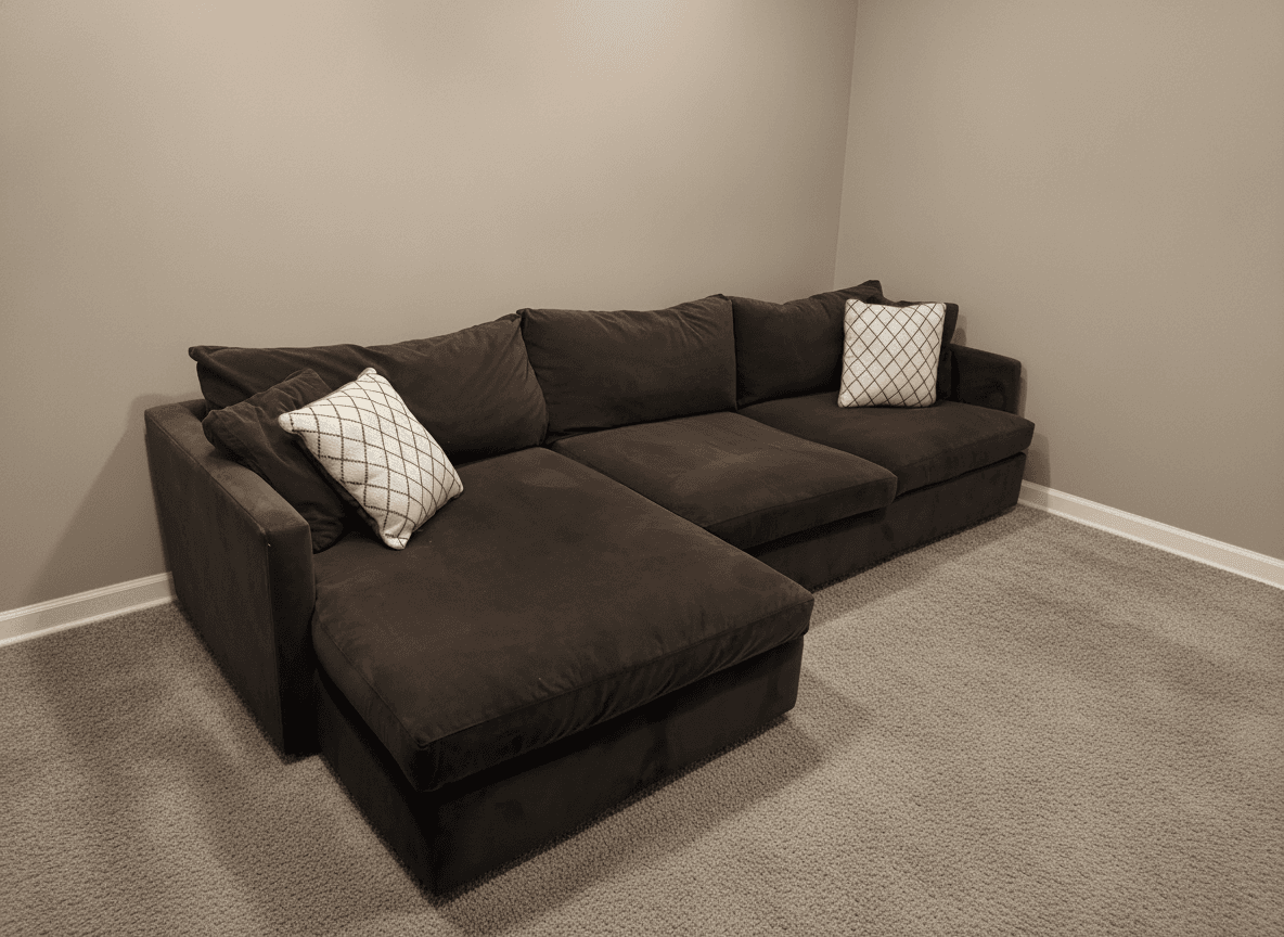 Brown velvet Lounge II sectional from another angle