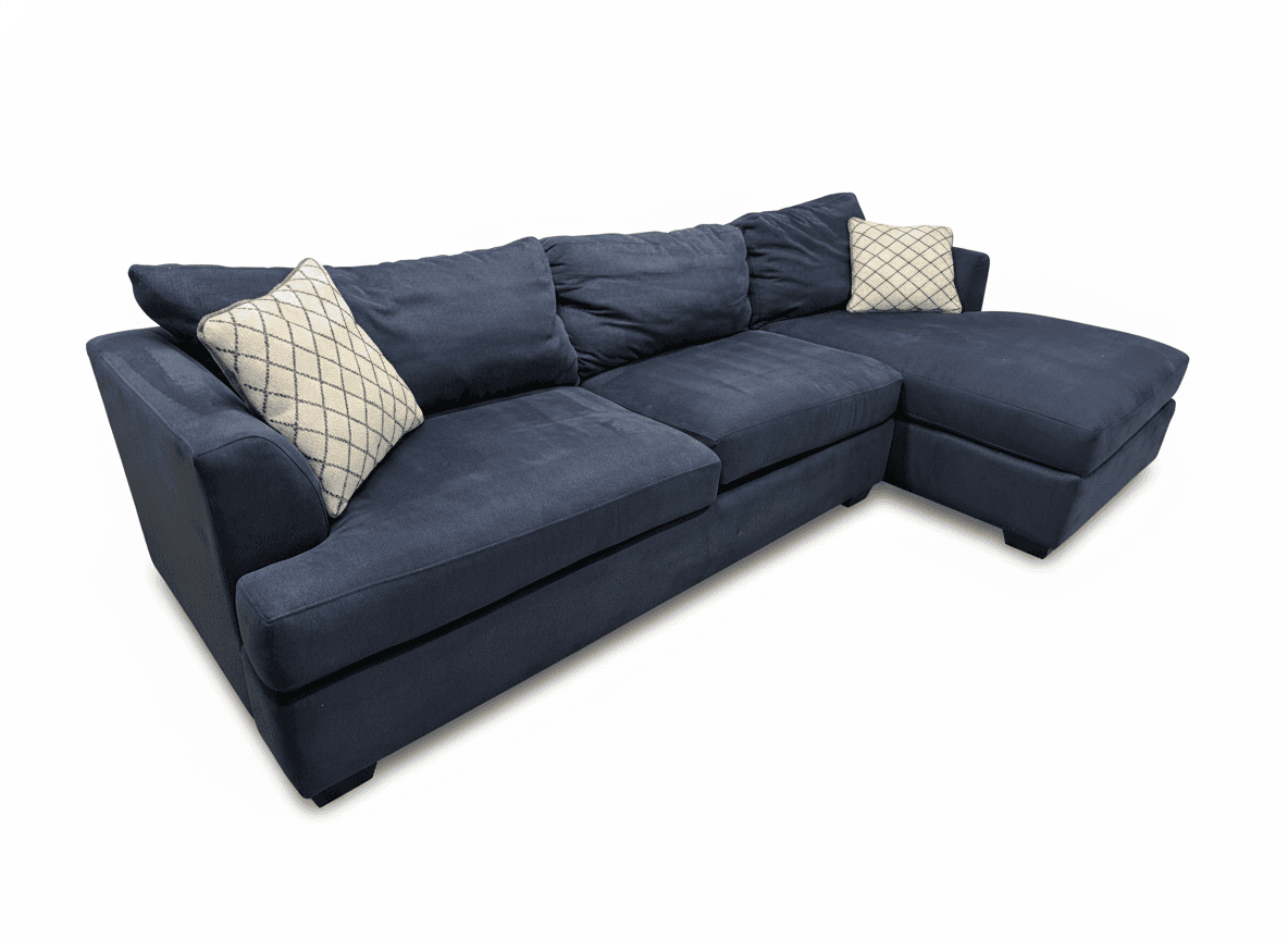 Klausner navy blue chenille L-shape sectional on white background
