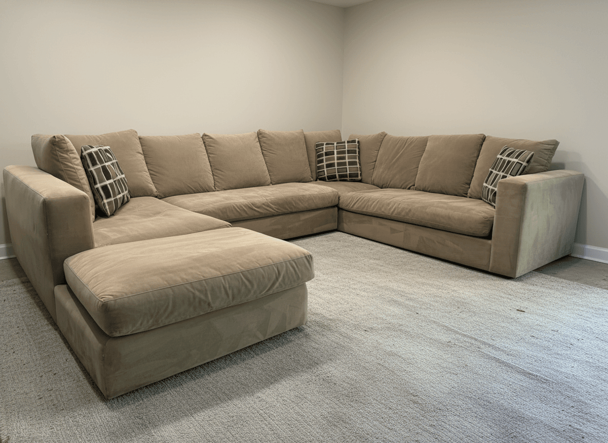 Lillian August tan U-shaped sectional, full view