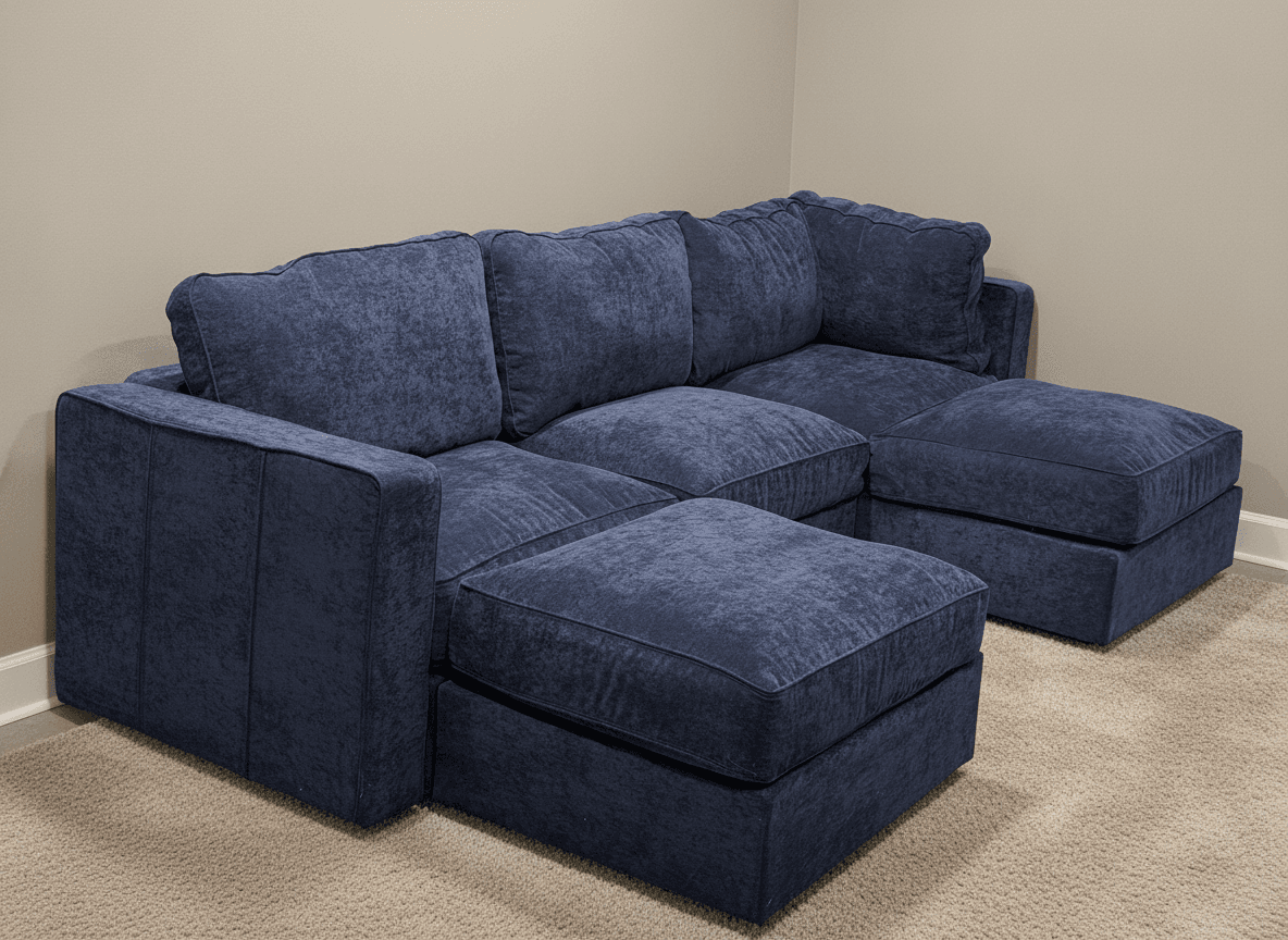 Navy velvet Sactionals U sectional, wide view