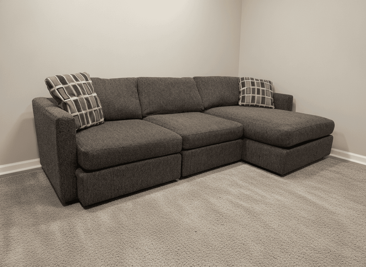 Max Home 3-piece modular sectional in brown tweed, full view