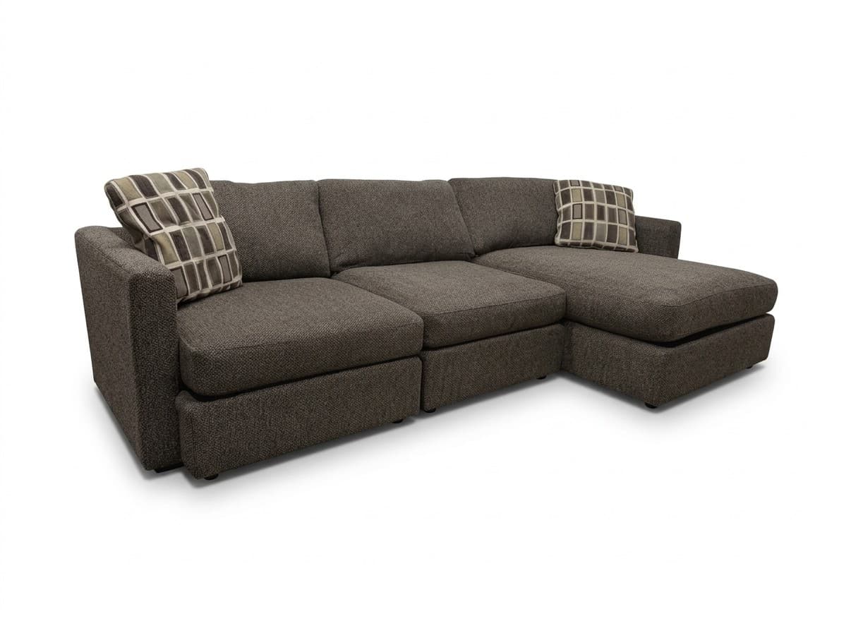 Macy's Max Home 3-piece modular sectional in brown tweed on white background