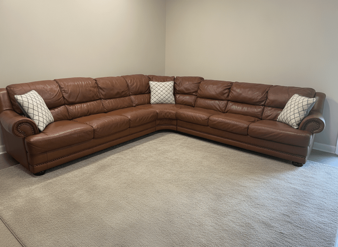 Natuzzi cognac leather L-shaped sectional, full view