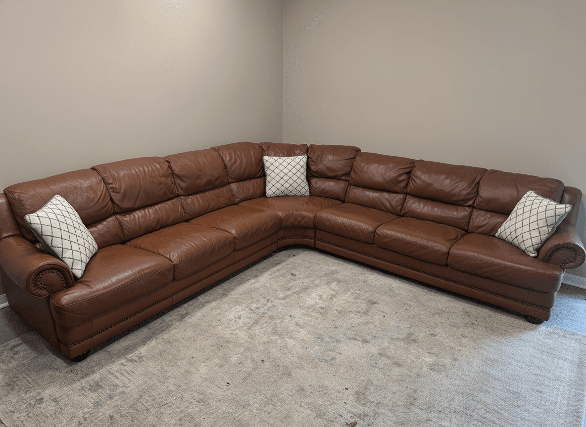 Natuzzi sectional leather close-up