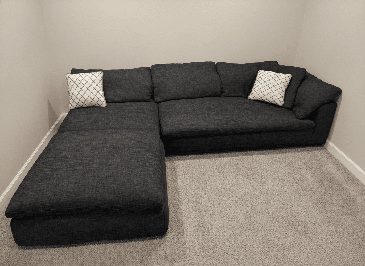Charcoal RH Cloud sectional with chaise, angled view