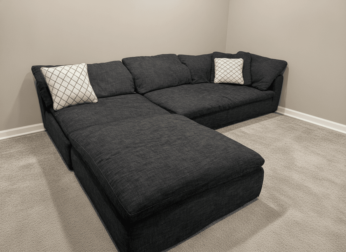 Charcoal RH Cloud sectional, deep seats and ottoman