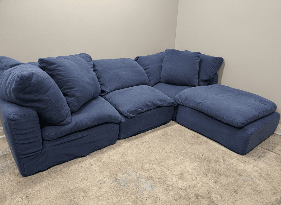 RH Cloud 4-piece modular sectional in navy, full view