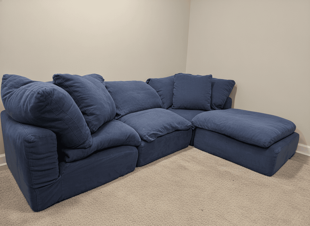 Navy RH Cloud sectional with ottoman