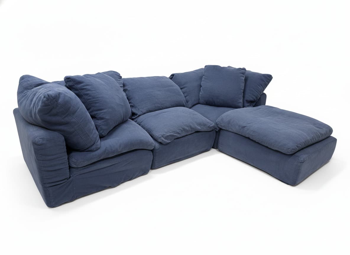 RH Cloud 4-piece modular sectional in navy blue on white background