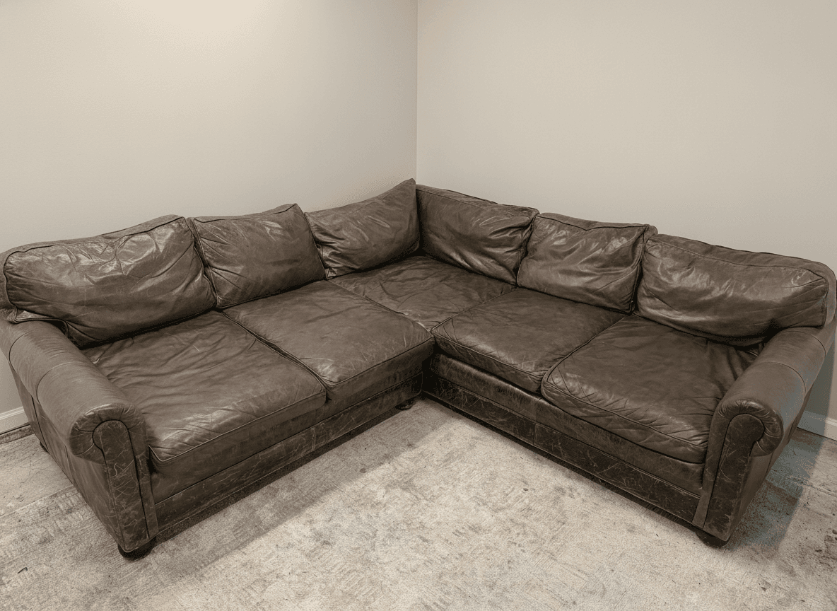 RH Lancaster sectional leather patina detail