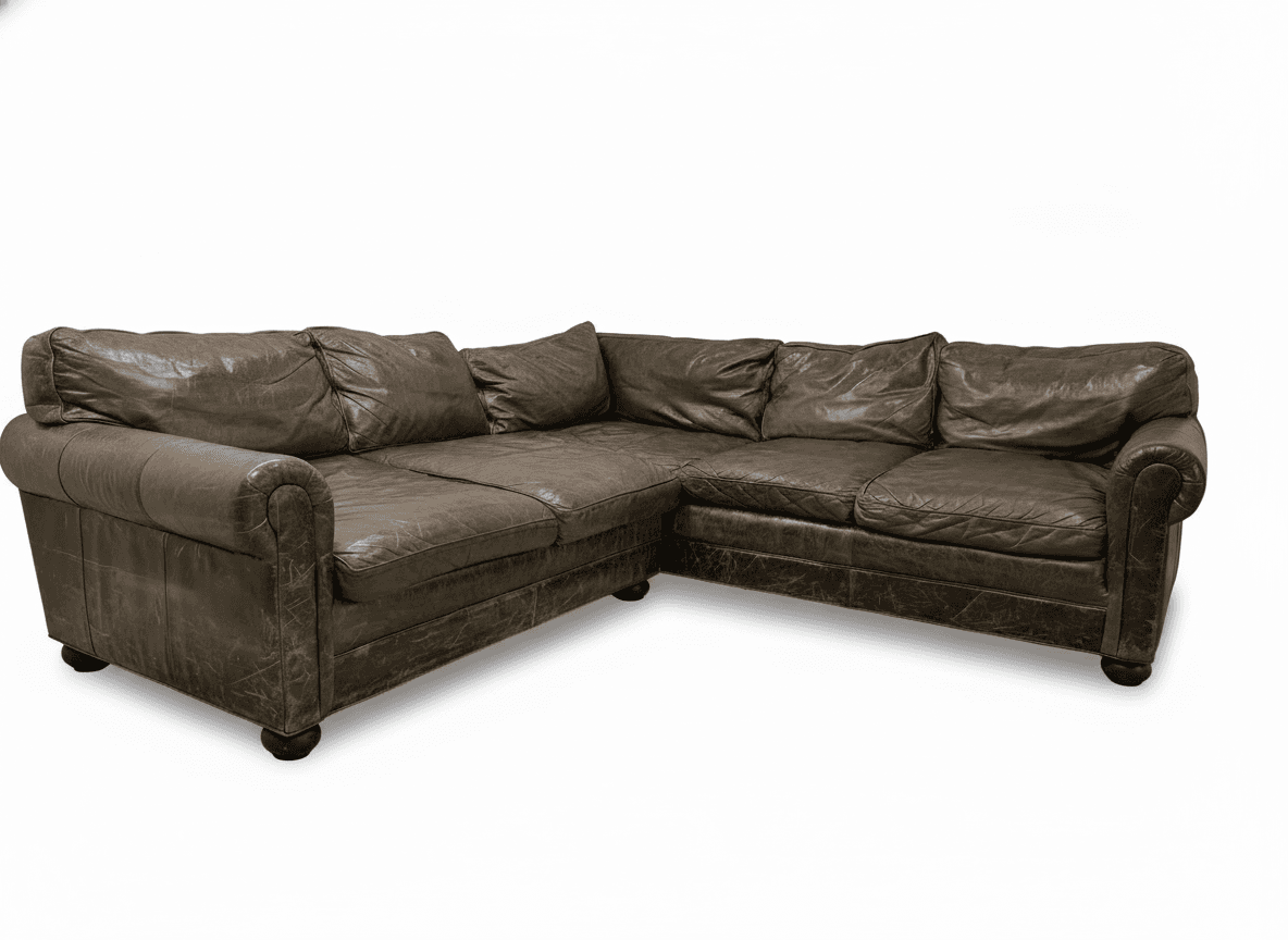 RH Lancaster L-shaped leather sectional on white background