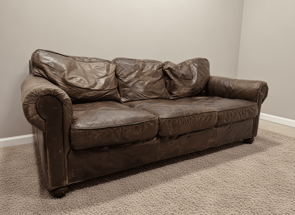RH Lancaster sofa leather patina detail