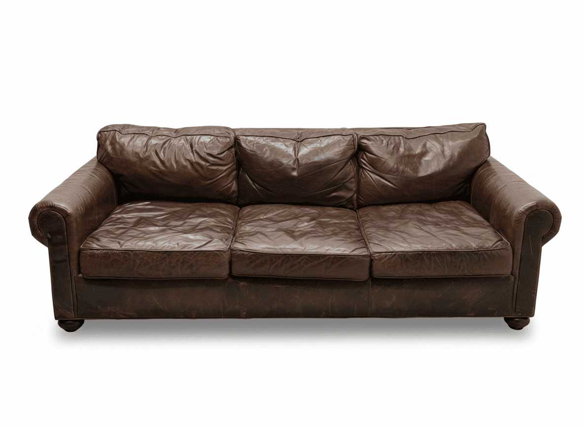 RH Lancaster leather sofa on white background