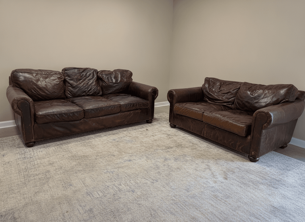 RH Lancaster leather sofa and loveseat set, full view
