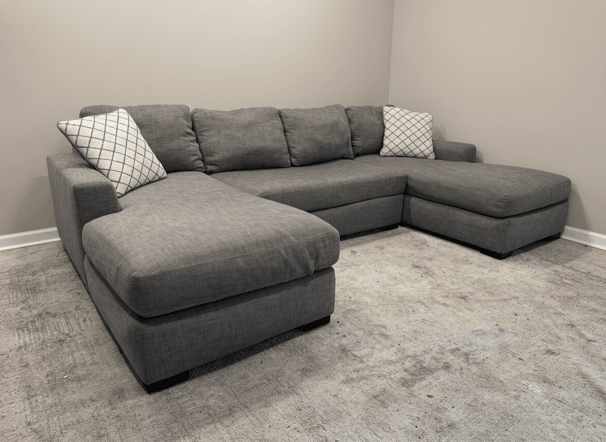 RH Maxwell double-chaise U-sectional in gray, full view