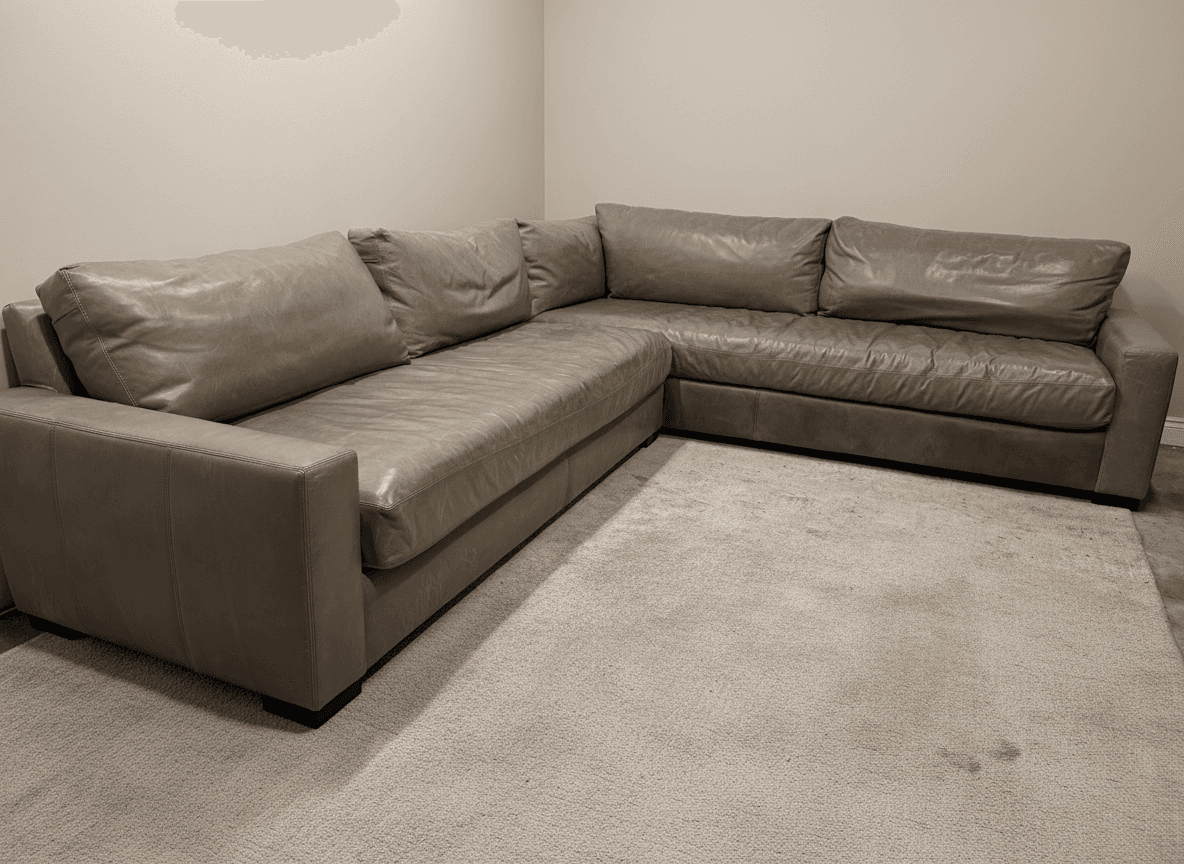 RH Maxwell leather L-sectional in gray, full view