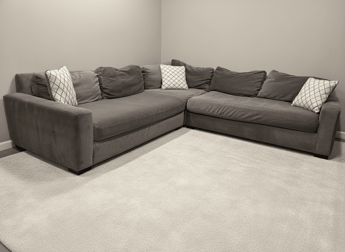 RH Maxwell Luxe L-sectional in gray, full view