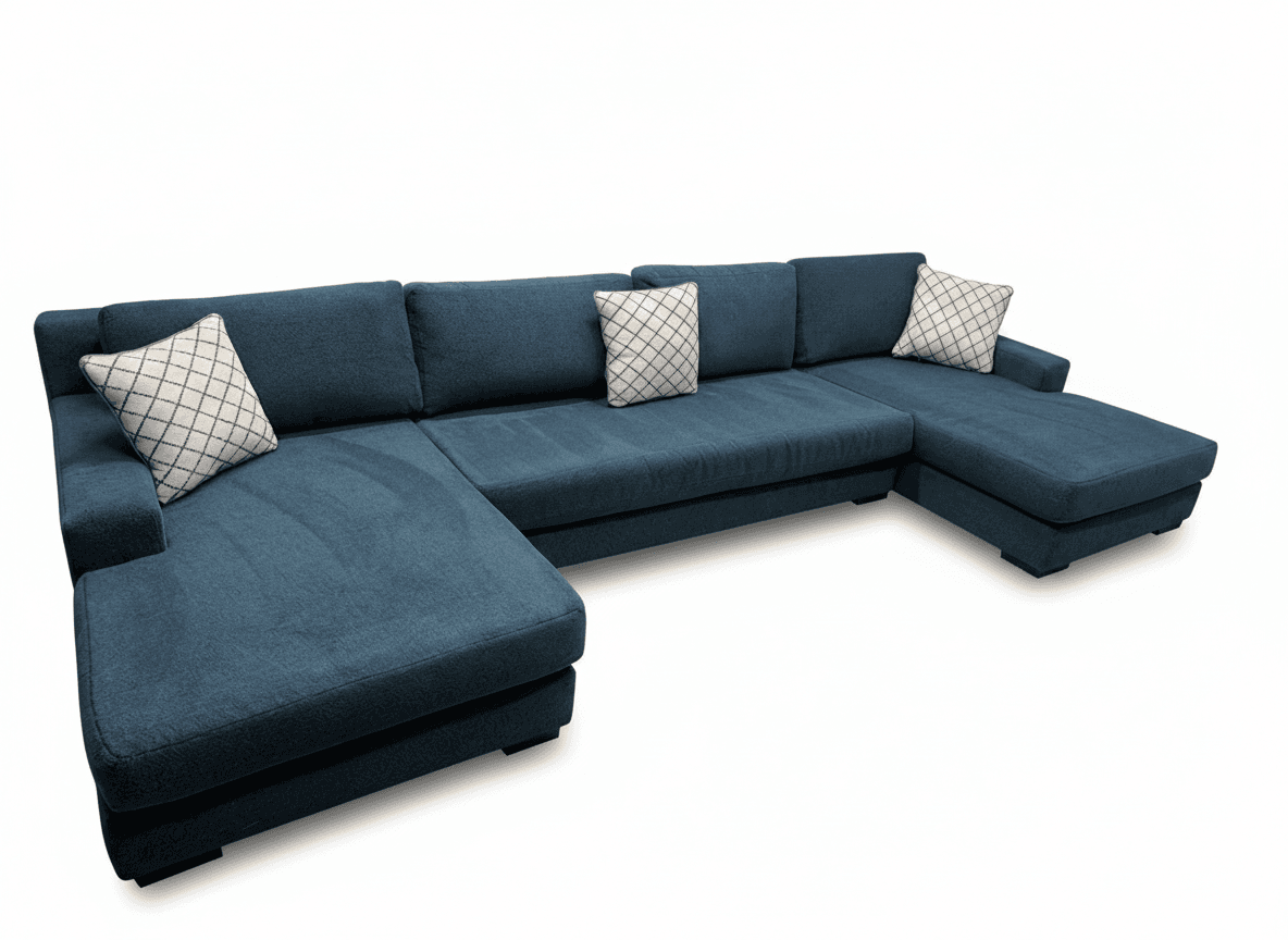 RH Maxwell U-shaped sectional in deep blue on white background