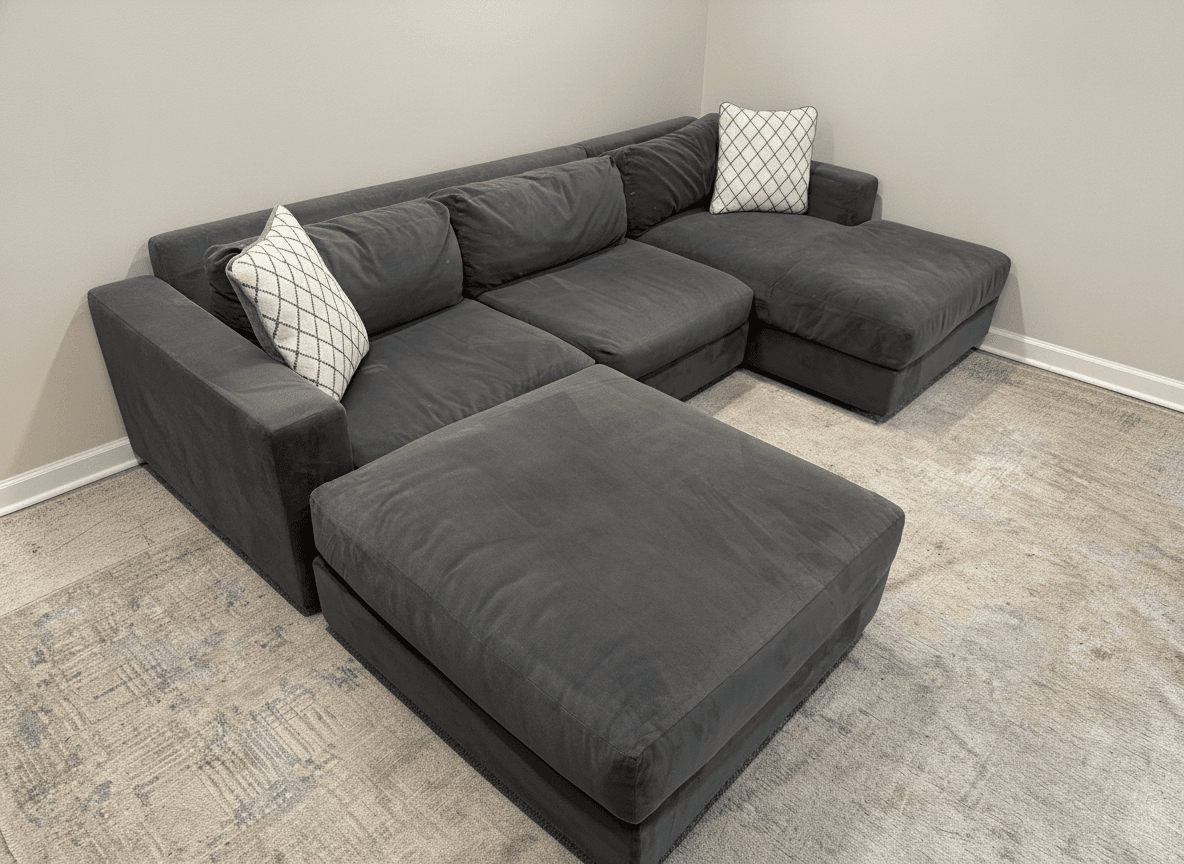 Urban sectional with ottoman, wide view