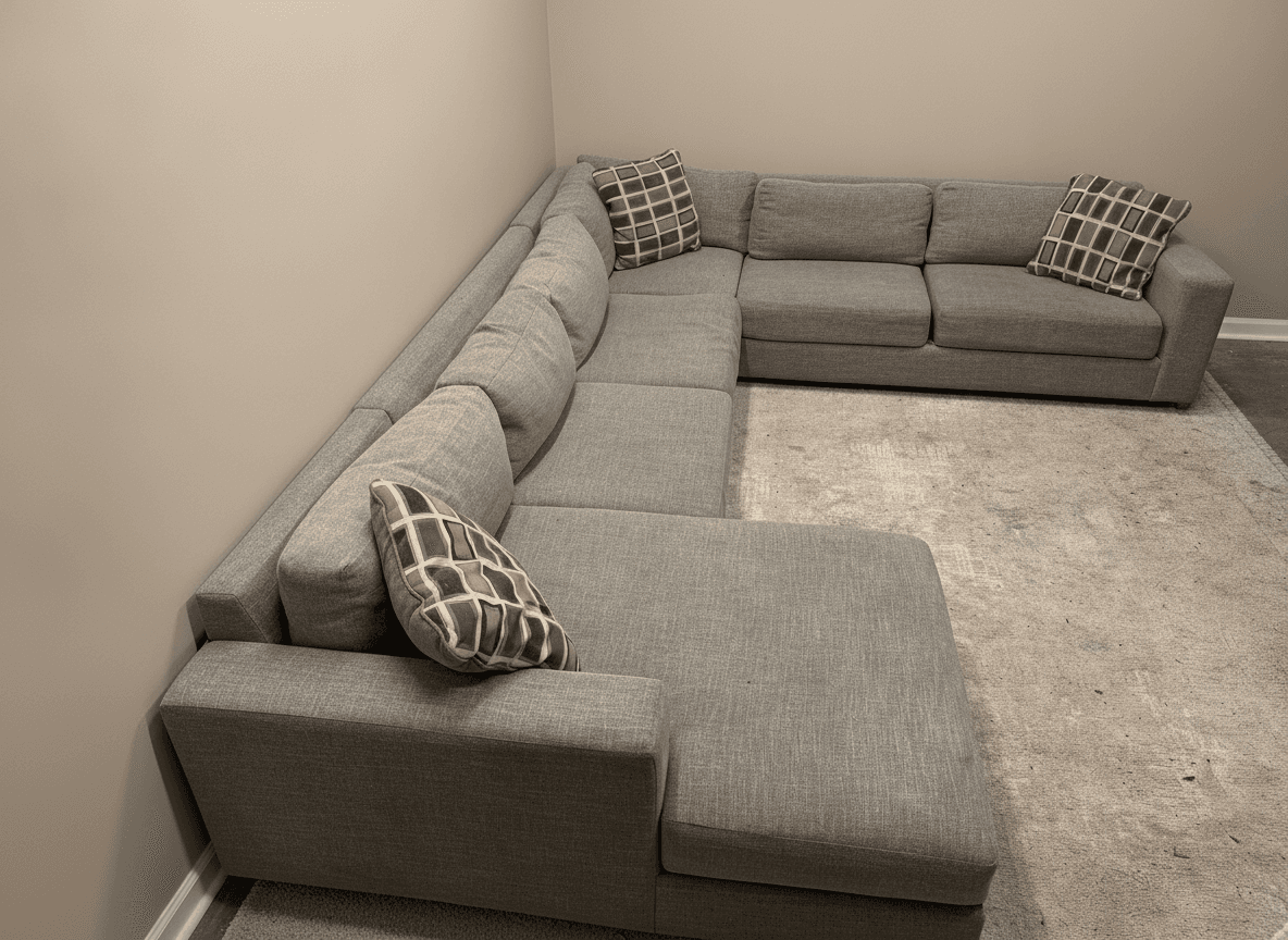 Gray West Elm Urban sectional from another angle
