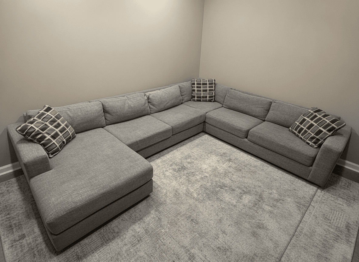 Gray West Elm Urban sectional cushion detail