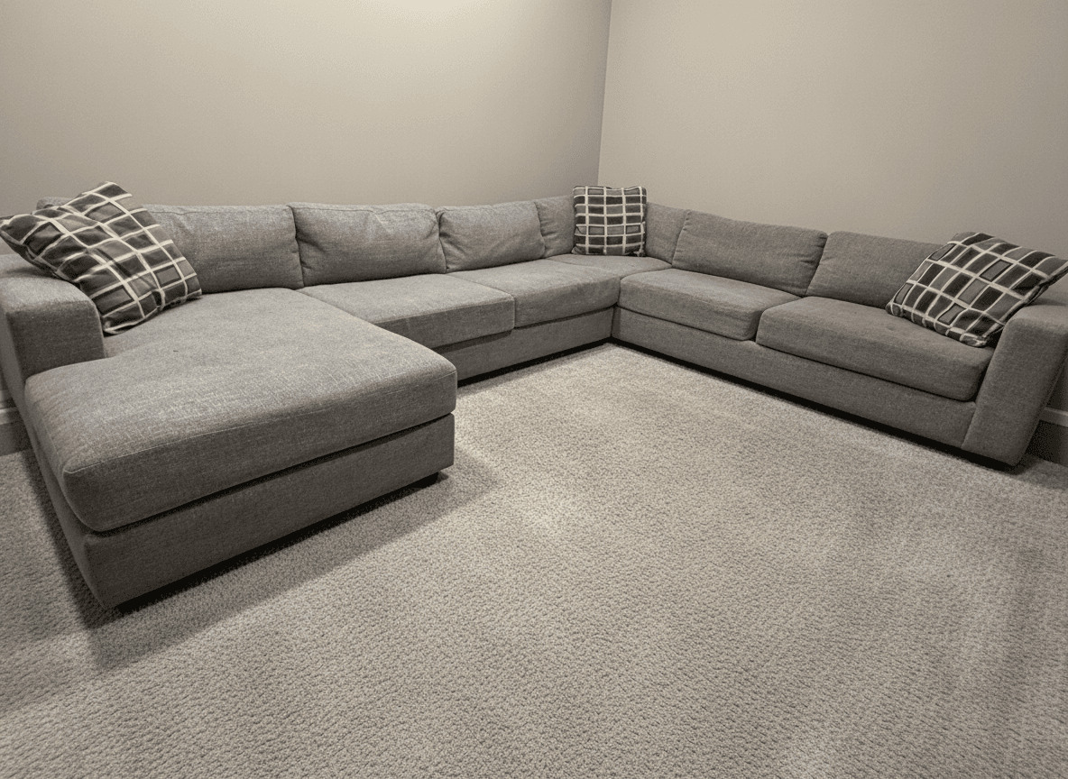 Gray West Elm Urban sectional, room view