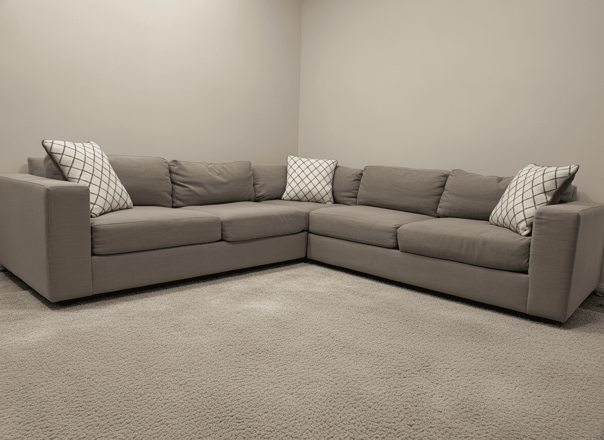 Gray West Elm Urban L-shaped sectional, room view
