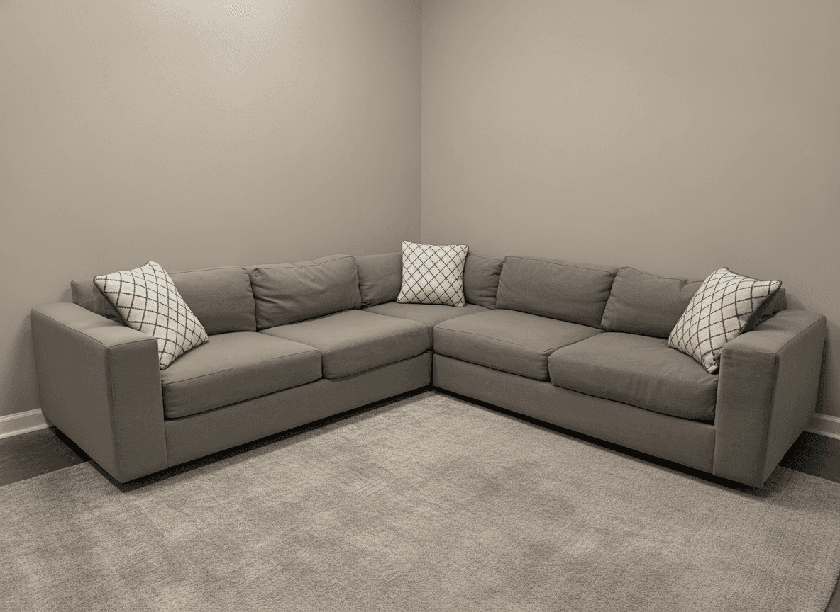 Gray West Elm Urban sectional, corner detail