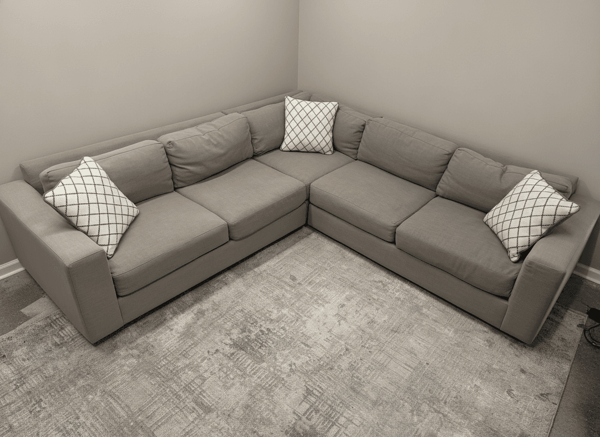 Gray West Elm Urban sectional, angled view