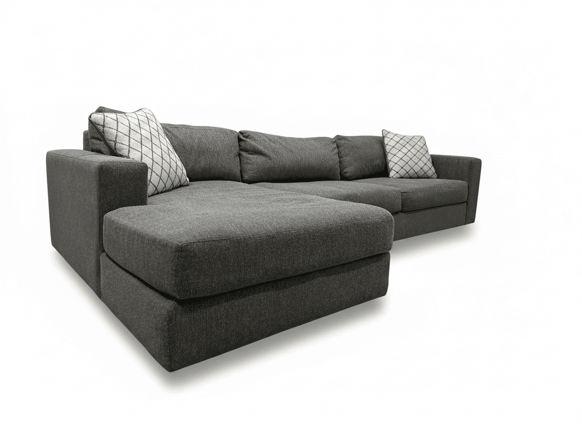 West Elm Urban 116-inch sofa in light gray on white background