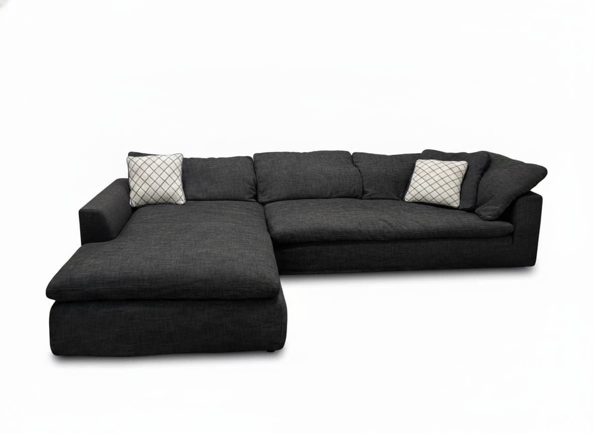 Restoration Hardware Cloud sectional in charcoal on a white background